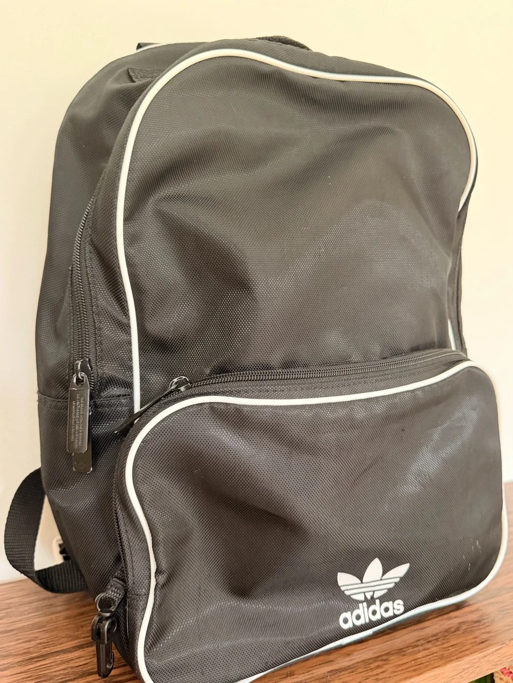 Adidas Basic Black and White Neutral Backpack w Front Trefoil Logo Unisex